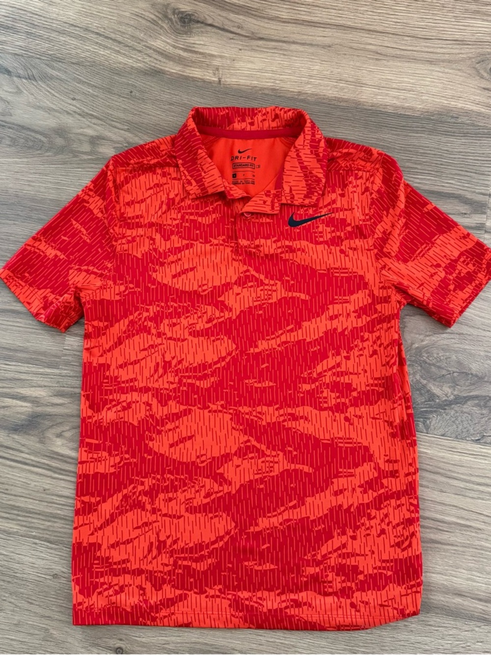 Nike Dri-FIT Boys Polo Shirt Small Red Orange Camo Golf Athletic Performance